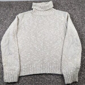 Vintage Ralph Lauren Sweater Military Turtleneck Gray Suede Patches Size Large